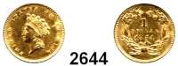 AUSLÄNDISCHE MÜNZEN,U S A 1 Dollar 1854, Philadelphia.  (1,50g fein).  Schön 38.  KM 83.  Fb. 89.  GOLD.