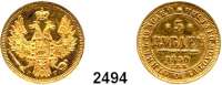 AUSLÄNDISCHE MÜNZEN,Russland Nikolaus I. 1825 - 18555 Rubel 1850, Sankt Petersburg. (6g fein). Bitkin 33. Schön 75. Craig 175.3 Fb. 155. GOLD.