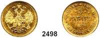 AUSLÄNDISCHE MÜNZEN,Russland Alexander II. 1855 - 18815 Rubel 1877 H-I, Sankt Petersburg. (6 g fein). Bitkin 25. Schön 115. Y. B 26. Fb. 163. GOLD.