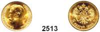 AUSLÄNDISCHE MÜNZEN,Russland Nikolaus II. 1894 - 19175 Rubel 1904, St. Petersburg. (3,87g fein). Bitkin 31. Schön 14. Y. 62. Fb. 180. GOLD