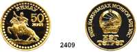 AUSLÄNDISCHE MÜNZEN,Mongolei Goldabschlag Tögrög 1971. 50. Jahrestag des Sieges der Mongolischen Volksrevolution. Schön 34 c. KM 34 c. Auflage 9 Exemplare. Geschenk für hohe Staatsgäste. Randpunze 900. 30,5 g. GOLD
