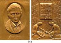 M E D A I L L E N,Medailleur Heinrich Kautsch (1859 - 1943) 1906.  Bronzeplakette.  Heinrich Heine.  Auf den 50. Todestag. 52 x 72 mm.  110 g.