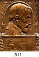 M E D A I L L E N,Medailleur Heinrich Kautsch (1859 - 1943) 1906.  Einseitige Bronzeplakette.  Heinrich Heine.  Auf den 50. Todestag. 38 x 50 mm.  46,5 g.