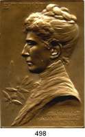 M E D A I L L E N,Medailleur Heinrich Kautsch (1859 - 1943) o.J.  Einseitige Bronzeplakette.  Emil Marriot (Pseudonym für Emile Mataja,  1855-1938, österreichische Romanschriftstellerin).  54 x 80 mm.  120 g.