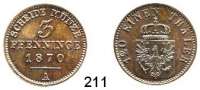 Deutsche Münzen und Medaillen,Preußen, Königreich Wilhelm I. 1861 - 18883 Pfennig 1870 A.  AKS 106.  Jg. 52.