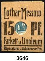 P A P I E R G E L D   -   N O T G E L D,Brandenburg BerlinLothar Messow, Parkett u. Linoleum,  Briefmarkengeld.  15 Pfennig o.D.  Kartonhülle mit 15 Pfennig-Briefmarke 