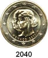 AUSLÄNDISCHE MÜNZEN,E U R O  -  P R Ä G U N G E N Monaco2 EURO 2011.  Hochzeit von Charlene und Albert.  Schön 79.  KM 196.  Im Originaletui mit Zertifikat.