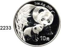 AUSLÄNDISCHE MÜNZEN,China Volksrepublik seit 194910 Yuan 2004 (Silberunze).  Pandamutter beim Liebkosen eines Jungtieres.  Schön 1416.  KM 1528.