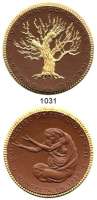 P O R Z E L L A N M Ü N Z E N,Spendenmünzen mit Talerbezeichnung BerlinHungertaler 1922 braun, Rand und Baum gold.  Not- und Hungerjahr.