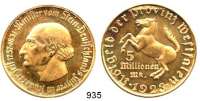 Notmünzen; Marken und Zeichen,0 Westfalen5 Millionen Mark 1923.  Wertangabe in drei Zeilen.  Jaeger N 21.  Menzel 26666.27.  Im Pappetui.