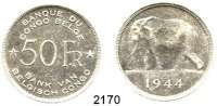 AUSLÄNDISCHE MÜNZEN,Belgisch - Kongo Leopold III. 1934 - 195050 Francs 1944.  Schön 29.  KM 27.  