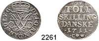 AUSLÄNDISCHE MÜNZEN,Dänemark Friedrich IV. 1699 - 1730Tolf (12) Skilling 1711 CW, Christianstad.  3,31 g.  Sieg 9.  Hede 43 A.  KM 495.