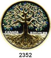 AUSLÄNDISCHE MÜNZEN,Kanada 20 Dollars 2018.  Baum des Lebens.  Motiv Teilvergoldet.  Im Originaletui mit Zertifikat.