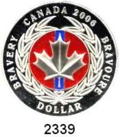 AUSLÄNDISCHE MÜNZEN,Kanada Dollar 2006 (Farbmünze).  Kanadische Tapferkeitsmedaille.  Schön 663.  KM 656a.  Im Originaletui mit Zertifikat.