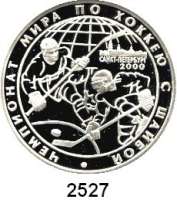 AUSLÄNDISCHE MÜNZEN,Russland Russische Föderation seit 19913 Rubel 2000.  64, Eishockey - Weltmeisterschaft.  Parch. 1077.  Schön 648.  Y. 661.