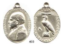 M E D A I L L E N,Personen Rathenau, EmilOvale Silbermedaille 1908 (H. Hahn bei L. Chr. Lauer) zu seinem 70. Geburtstag. Brustbild links. / Adler.  Rand: 990.  Geprägt mit Öse. 52/40 mm. 37,38 g. Forrer VII-410.