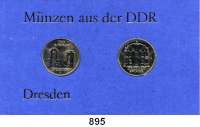 Deutsche Demokratische Republik   PP-Patina !!!!!,Thematische Sätze 40. Jahrestag der Zerstörung Dresdens  5 Mark  Zwinger in Dresden und zerstörte Frauenkirche in Dresden.  Im Münzrahmen mit Aufschrift 