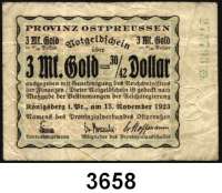P A P I E R G E L D   -   N O T G E L D,Ostpreussen KönigsbergProvinz Ostpreußen.  50 Pfennig Gold und 1 Mark Gold 1.11.1923.  50 Pfennig Gold und 3 Mark Gold 15.11.1923.  Müller 2850.1 a, 2, 4, 6 b.  LOT 4 Scheine.