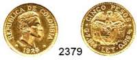 AUSLÄNDISCHE MÜNZEN,Kolumbien Republik seit 18865 Pesos 1925, Medellin.  (7,32g fein).  Schön 24.  KM 204.  Fb. 115.  Mit Prägefehler 