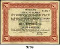 P A P I E R G E L D,AUSLÄNDISCHES  PAPIERGELD Montenegro20 Perper 20.11.1917.  Pick M 152.