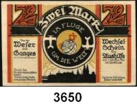 P A P I E R G E L D   -   N O T G E L D,Bremen BremenBund der Auslandsdeutschen.  50 Pfennig, 1 und 2 Mark 1.10.1921.  G/M 164.1a.  LOT 3 Scheine.