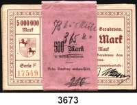 P A P I E R G E L D   -   N O T G E L D,Württemberg und Baden GerabronnOberamtssparkasse.  5 Millionen Mark 31.8.1923.  Keller 1735 a und b.  Mit zwei Banderolen.  LOT 138 Scheine.