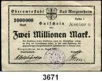 P A P I E R G E L D   -   N O T G E L D,Württemberg und Baden Bad MergentheimOberamtsstadt.  2 Millionen Mark 21.8.1923.  Reihe I.  Keller 3524 c.  LOT 124 Scheine.