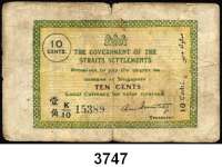 P A P I E R G E L D,AUSLÄNDISCHES  PAPIERGELD Straits Settlements10 Cents o.D.(2.1.1919-10.6.1920) und 10 Cents 14.10.1919.  Pick 6 c und 8 a.  LOT 2 Scheine.
