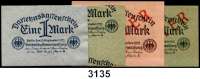P A P I E R G E L D,Weimarer Republik 1 und 2 Mark 15.9.1922.  Ros. (Alt)  73 a (2 verschiedene Färbungen, 1x 