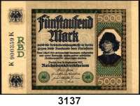 P A P I E R G E L D,Weimarer Republik 5000 Mark 16.9.1922.  