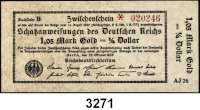 P A P I E R G E L D,Staatliches wertbeständiges Notgeld 1,05 Mark Gold = 1/4 Dollar 23.10.1923.  FZ: AJ-26.  Ros. WBN-16 b.