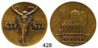 M E D A I L L E N,Städte StralsundBronzemedaille 1928 (H. Schwegerle).  300 Jahrfeier der Abwehr Wallensteins.  Weibliche Gestalt zerreißt die Ketten. / Fassade des Rathauses, dahinter Nikolaikirche.  35,8 mm.  19,31 g.  Endrußeit 106 b.