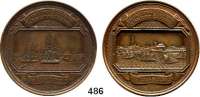 M E D A I L L E N,Landwirtschaft Schleswig-Holstein,  Bronzemedaille 1847 (Loos und Schilling).  Auf die 11. Versammlung der deutschen Land- und Forstwirte, Prälaten und Gutsbesitzer.  Schiffe im Kieler Hafen. / Schrift über zwei Wappen.  50,4 mm.  61,6 g und 62,08 g.  Lange 171 b und 172 b.  LOT 2 Stück.