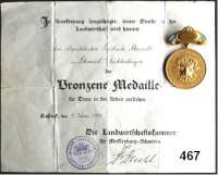 M E D A I L L E N,Landwirtschaft Mecklenburg-Schwerin,  Tragbare vergoldete Bronzemedaille o.J. mit emaillierter  Spange.  Medaille der Landwirtschaftskammer 