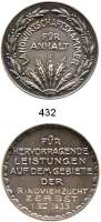 M E D A I L L E N,Landwirtschaft Anhalt,  Silbermedaille 1933  Landwirtschaftskammer für Anhalt.  Medaille für hervorragende Leistungen auf dem Gebiete der Rindviehzucht ZERBST 1. VII. 1933.  40,2 mm.  25,36 g.  Rand : 900 SILBER.