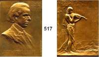 M E D A I L L E N,Medailleur Heinrich Kautsch (1859 - 1943) 1910.  Bronzeplakette.  Jan Kubelik.  53 x 71 mm.  114,6 g.