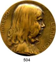 M E D A I L L E N,Medailleur Heinrich Kautsch (1859 - 1943) o.J. (1903)  Einseite Bronzemedaille.  Margo Lenbach (Tochter des Münchener Malers Franz von Lenbach).  Kinderporträt n. r.  60 mm.  91,6 g.