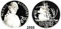 AUSLÄNDISCHE MÜNZEN,Slowakei  200 Korun 1996.  250. Geburtstag von Móric Benovský.  Schön 35.  KM 34.  Im Originaletui mit Zertifikat.