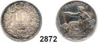 AUSLÄNDISCHE MÜNZEN,Schweiz Eidgenossenschaft 1 Franken 1850 A, Paris.  Sitzende Helvetia.  HMZ 2-1203a.  Kahnt /Schön 21.   KM 9.