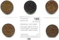 Österreich - Ungarn,Habsburg - Lothringen Franz Josef I. 1848 - 1916 4 Kreuzer 1860 A, B; 61 A, B und 1864 B.  Frühwald 1620/1626.  LOT 5 Stück.
