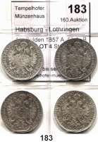 Österreich - Ungarn,Habsburg - Lothringen Franz Josef I. 1848 - 1916 1/4 Gulden 1857 A, 58 A, B und E.  LOT 4 Stück.