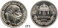 Österreich - Ungarn,Habsburg - Lothringen Franz Josef I. 1848 - 1916 5 Korona 1900 KB, Kremnitz.  Off. Neuprägung.  zu Frühwald 2106.