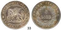 Österreich - Ungarn,Habsburg - Lothringen Revolution 1848 - 1849 5 Lire 1848 V, Venedig.  Frühwald 1083.  Jl. 271.