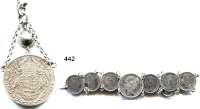 Deutsche Münzen und Medaillen,M Ü N Z S C H M U C K  Habsburg, Madonnentaler 1778 B mit 3 Ösen und Silberkette; Kleines Silberarmband mit 7x 10 Cent Niederlande und 1x 25 Cent Niederlande.  LOT 2 Stück.