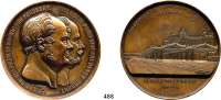 M E D A I L L E N,Städte Köln Bronzemedaille 1859 (Jacob Wiener).  Auf die Eröffnung der Rhein-Bahn Köln - Mainz.  Köpfe von Friedrich Wilhelm IV. und Wilhelm I. n. r. / Zentralbahnhof Köln.  Abtei Kamp 153.  70 mm.  166,78 g.