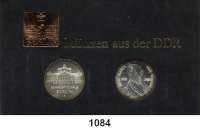 Deutsche Demokratische Republik,Thematische Sätze  750 Jahre Berlin  10 Mark 1976  Carl Maria von Weber und 1987  Schauspielhaus Berlin.  Im Münzrahmen mit Plakette Berlin 1987.  Jaeger S. 872.