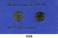 Deutsche Demokratische Republik,Thematische Sätze  Messestadt Leipzig  5 Mark  Thomaskirche in Leipzig und Altes Rathaus in Leipzig.  Im Münzrahmen (blau) mit Aufschrift 