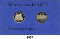 Deutsche Demokratische Republik,Thematische Sätze  Messestadt Leipzig  5 Mark  Thomaskirche in Leipzig und Altes Rathaus in Leipzig.  Im Münzrahmen (blau) mit Aufschrift 