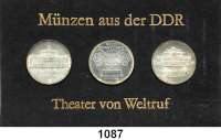 Deutsche Demokratische Republik,Thematische Sätze  Theater von Weltruf  10 Mark  Neues Gewandhaus Leipzig, Semperoper Dresden und Schauspielhaus Berlin.  Im Münzrahmen mit Aufschrift 