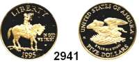 AUSLÄNDISCHE MÜNZEN,U S A  5 Dollars 1995, West Point (7,52 g FEIN).  Gettysburg.  Schön 257.  KM 256.  Fb. 207.  Im Originaletui.  GOLD